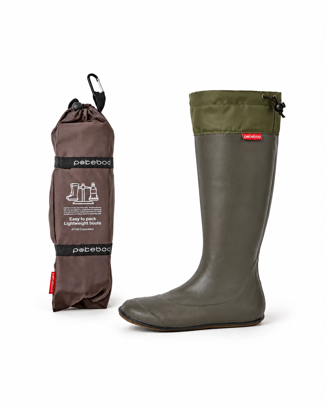 Original Pokeboo Charcoal welly rain boot with matching drawstring bag on a white background