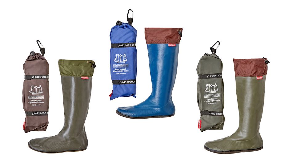 There are three different colours of Pokeboo Packable Boots here: From left to right there is Charcoal, Royal Blue and then Khaki.