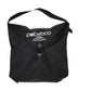 Black packable rain bag with adjustable strap, featuring white Pokeboo TREAD logo and brown button closure, made of waterproof material.