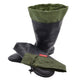 A pair of Pokeboo TREAD Packable Boots - one boot is stood up on its own. The other one is folded up flat on the floor and there is a white background